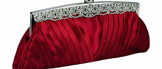 123 Web Shops Ruched Satin Clutch Bag With Crystal Decoration Along The Top Valentines Christmas Wedding Bridal Evening Party Prom Bags Handbag (Red)