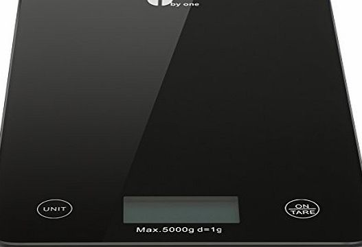 1byone Professional Touch Digital Kitchen Scale Cooking Scale Food Scale, Electronic Scale, Elegant Black Tempered Glass, Weight Max 5000g 11lbs, Black