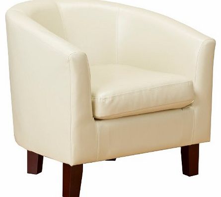 Bonded Leather Tub Chair Armchair for Dining Living Room Office Reception (Ivory)