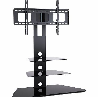 1home Cantilever Glass TV Stand with Swivel Bracket for 30 to 55 inches Plasma LCD TV 3 Shelves