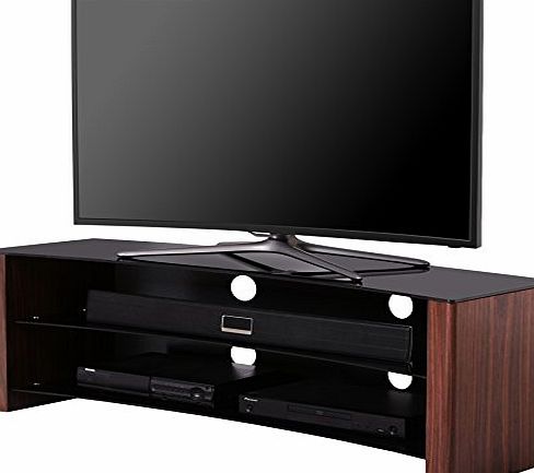 1home Curved TV Stand fits 32 - 55 inch 4K Ultra HD flat or curved LED LCD OLED Plasma TVs Smart 3D TVs, black glass walnut wood effect