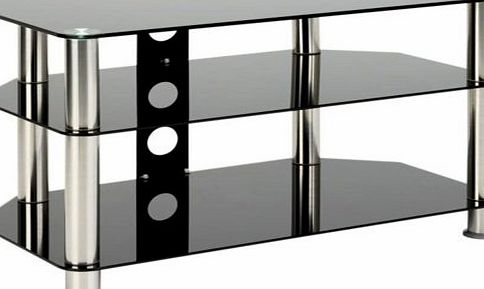 1home GT3 Black Glass TV Stand for 23`` 24`` 26`` 27`` 30`` 32`` 33`` 34`` 35`` 36`` 37`` inches Plasma LCD LED 3D TV Silver Legs 80cm width