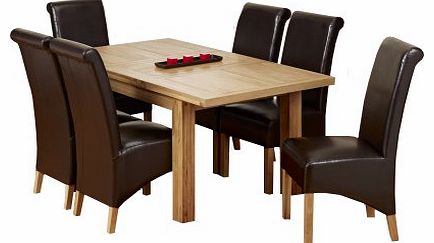 1home Solid Oak Dining Table Dining Room Furniture Extending Extend 120cm to 165cm (Table with 6 Chairs)