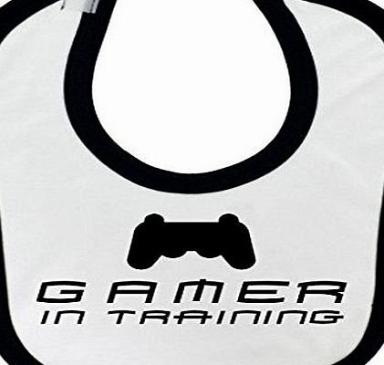 1StopShops Funny Gamer in Training Design Baby Bib with Black Contrast Trim and Black Print