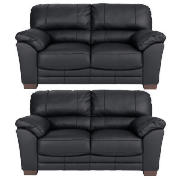 2 Madrid Regular Leather Fixed Seat Sofas, Black
