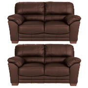 2 Madrid Regular Leather Fixed Seat Sofas, Brown