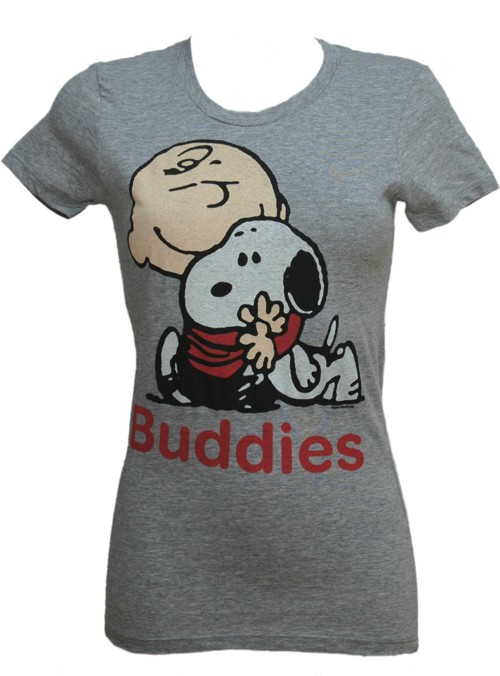 Charlie Brown and Snoopy Buddies Ladies Grey T-Shirt