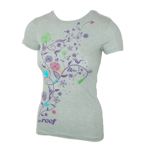 2452 Ladies Reef Flower T-Shirt. Heather Grey