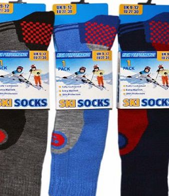 2COZEE 3 Pack Childrens/Boys High Performance Ski Socks With Extra Cushioning, Shin Protection, Assorted Colours, UK: 4-6, EUR: 35-40