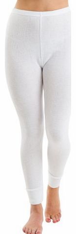 Womens Jacquard Rib Long Jane Thermal Underwear White, 14-16