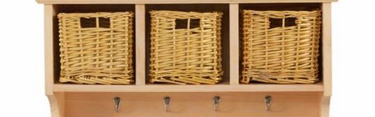 3 Basket Storage Unit with 4 Coat Hooks - Solid