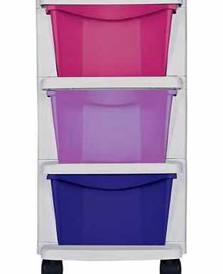 3 Drawer Slim Tower Storage Unit - Red. Lilac