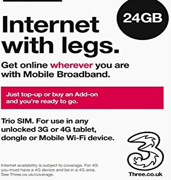 3 Three Pay As You Go Trio Data SIM Preloaded with 24 GB of Data (Exclusive to Amazon)