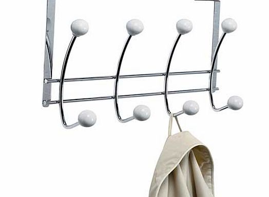 4 Double White Ball Over Door Hooks - Chrome