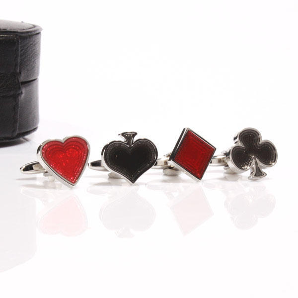 Suits of Cards Cufflinks in Leather Case
