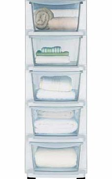 5 Drawer Plastic Slim Tower Storage Unit - White