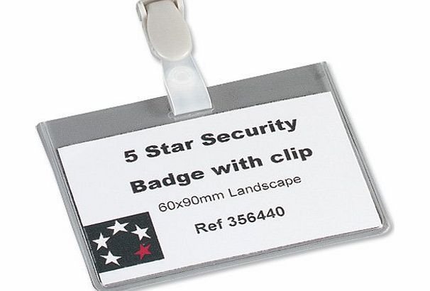 Office Name Badges Security Landscape with Plastic Clip 60x90mm (Pack 25)