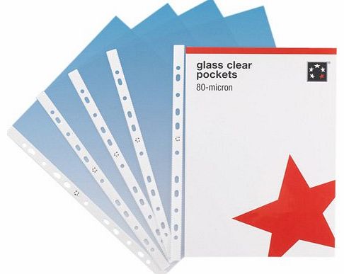 5 Star Premier Punched Pocket Polypropylene Top-opening 80 Micron A4 Glass Clear (Pack 100)