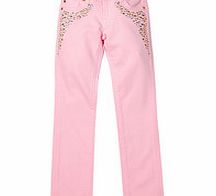 7-14yrs pink cotton blend studded jeans