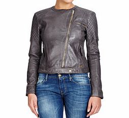 7 For All Mankind Grey leather motorcycle jacket