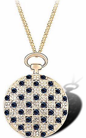 7 Ounces -Swarovski Elements Crystal Blue - Pendant Necklace With A Long Sweater Chain for Women/Girls - Gold Plated Alloy Fashion Jewelry - Best Ideal Gift Perfect for Birthdays / Christmas /Mothers