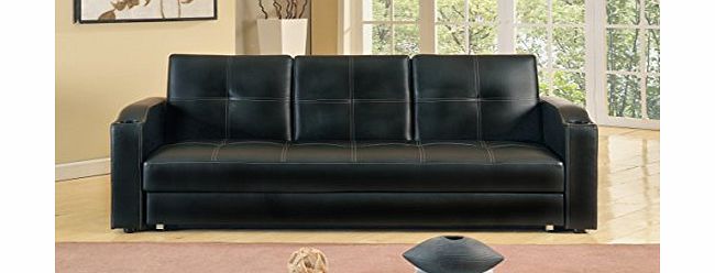 7 Star Easy Black Sofa Bed with Drawer - 2 Seater Sofa Bed - Modern Faux Leather Sofa Bed - Futon - Guest Bed Frame - Black