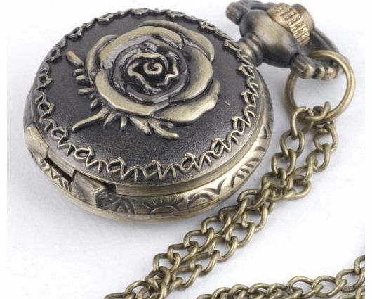 81stgeneration New Vintage rose flower brass pocket watch quartz necklace
