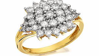 9ct Gold 1 Carat Diamond Cushion Cluster Ring -