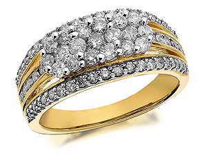 9ct Gold 1 Carat Diamond Triple Band Cluster