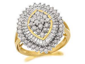 9ct Gold 1 Carat Marquise Diamond Cluster Ring -