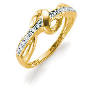 9ct Gold 10Pt Diamond Twist Knot Ring, J