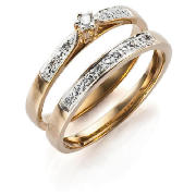 9ct Gold 10Pts Diamond Bridal Set Ring, K