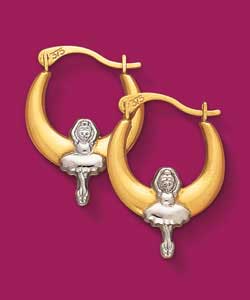 9ct gold 2 Colour Ballerina Creole Earrings