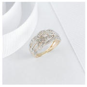 9CT GOLD 4 ROW DIAMOND CROSSOVER RING, N