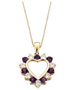 9ct Gold Amethyst and Cubic Zirconia Heart Pendant
