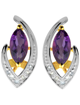 9ct Gold Amethyst and Diamond Earrings 12158801
