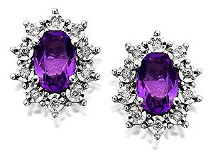 9ct Gold Amethyst And Diamond Oval Cluster