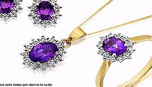 9ct Gold Amethyst And Diamond Ring, Pendant And