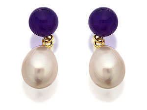 9ct Gold Amethyst And Freshwater Pearl Drop