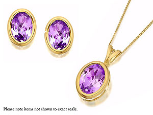 9ct Gold Amethyst Earrings and Pendant Set -