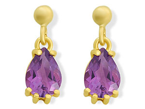 9ct gold Amethyst Tear-Drop Earrings 071440