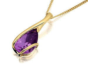 9ct Gold Amethyst Teardrop Pendant And Chain -