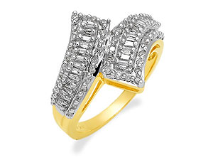 9ct gold and Baguette-Cut Diamond Crossover Ring 049210-L