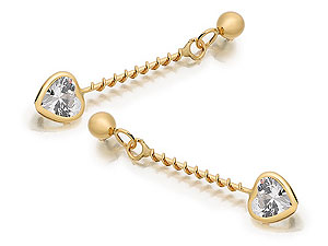 9ct gold and Cubic Zirconia Heart Drop Earrings