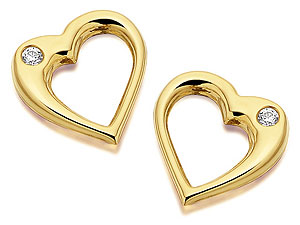 9ct Gold And Cubic Zirconia Open Heart Earrings