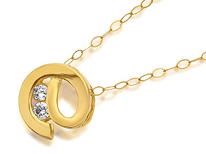9ct Gold And Cubic Zirconia Swirl Pendant And