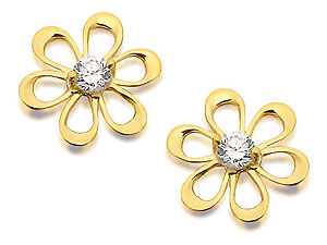 9ct Gold And Cubic Zironcia Flower Earrings 8mm