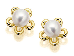 9ct Gold and Cultured Pearl Flower Earrings 070498