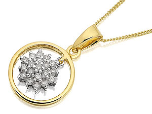 9ct gold and Diamond Cluster Within A Circle Pendant and Chain 049733