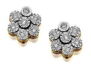 9ct Gold And Diamond Daisy Cluster Earrings -